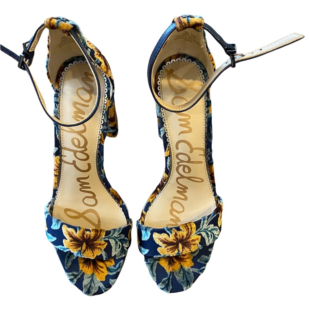 Sam Edelman Floral Block Heel Sandals - Teal and Yellow - Picture 9 of 15